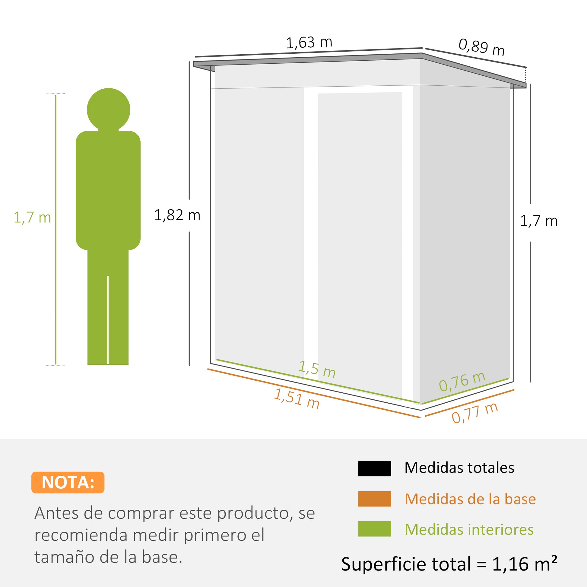 Garden Exterior Shed 1.16 m² 163x89x182 cm Metal Garden Shed with Sliding Door and Sloped Roof Outdoor Cabinet for Garden Terrace Patio Black