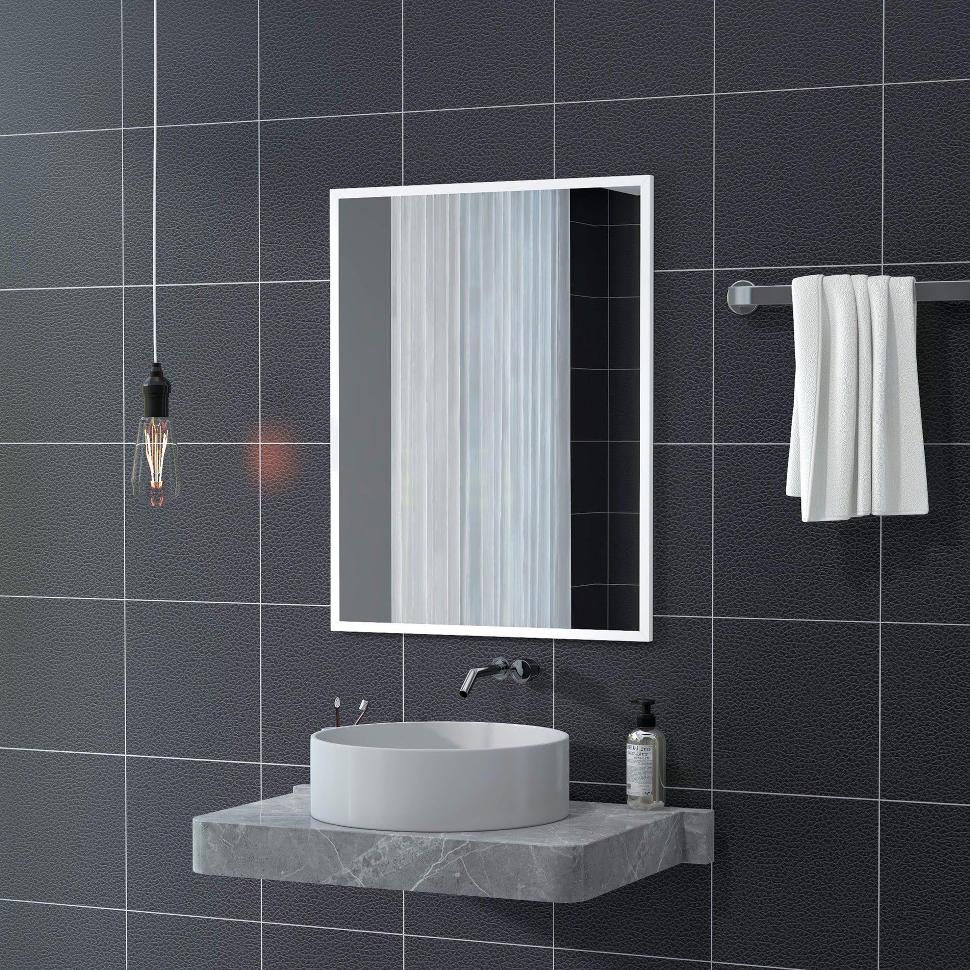 Rectangular Mirror Bathroom Mirror 70x90 cm Decorative Wall Mirror for Living Room Entryway Hallway Horizontal or Vertical White