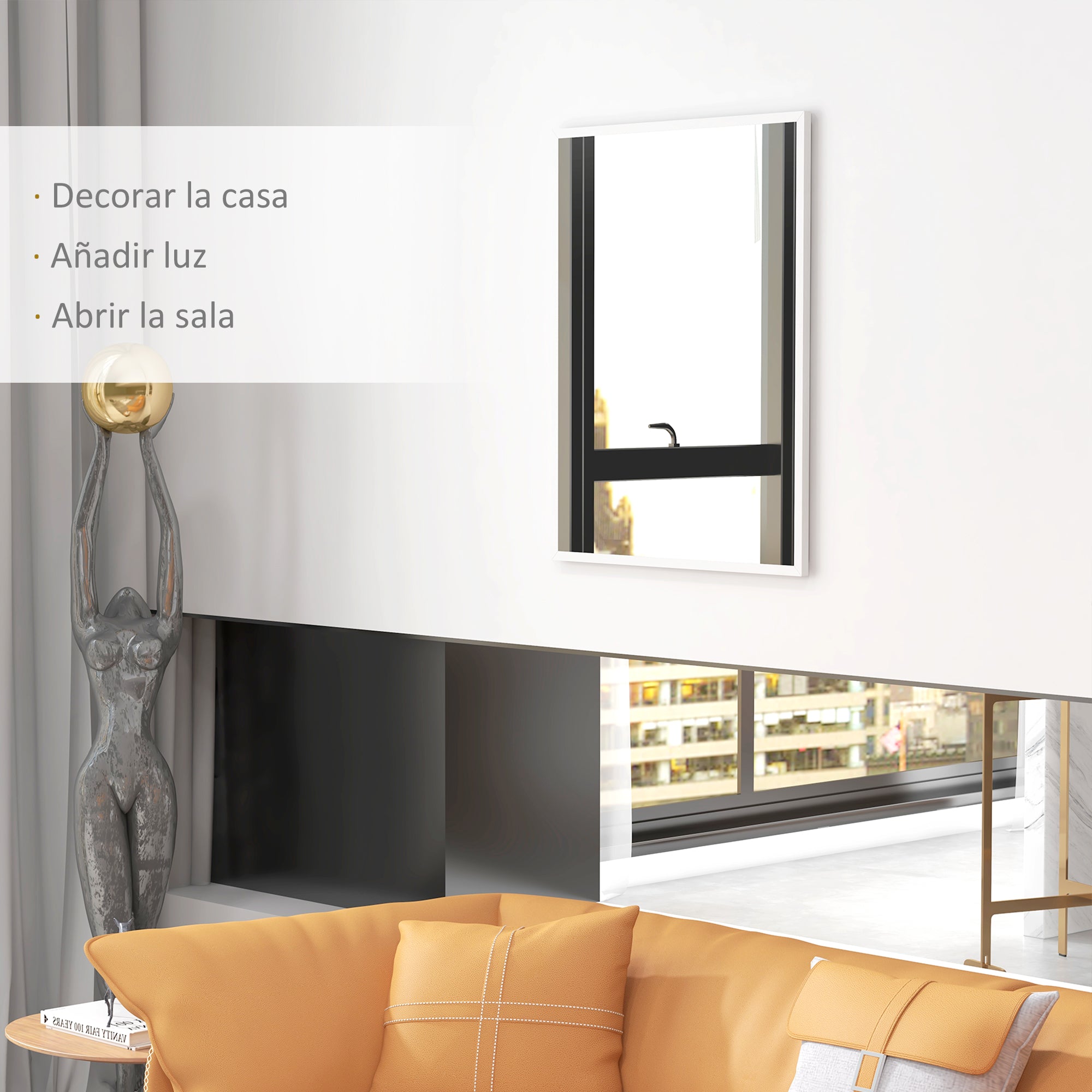 Rectangular Mirror Bathroom Mirror 70x90 cm Decorative Wall Mirror for Living Room Entryway Hallway Horizontal or Vertical White