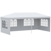 Garden Gazebo with Detachable Sides 6x3 m Canopy Pavilion with 4 Transparent Windows 12 Drainage Holes and Anti-UV Steel Frame Waterproof Outdoor Terrace Canopy White
