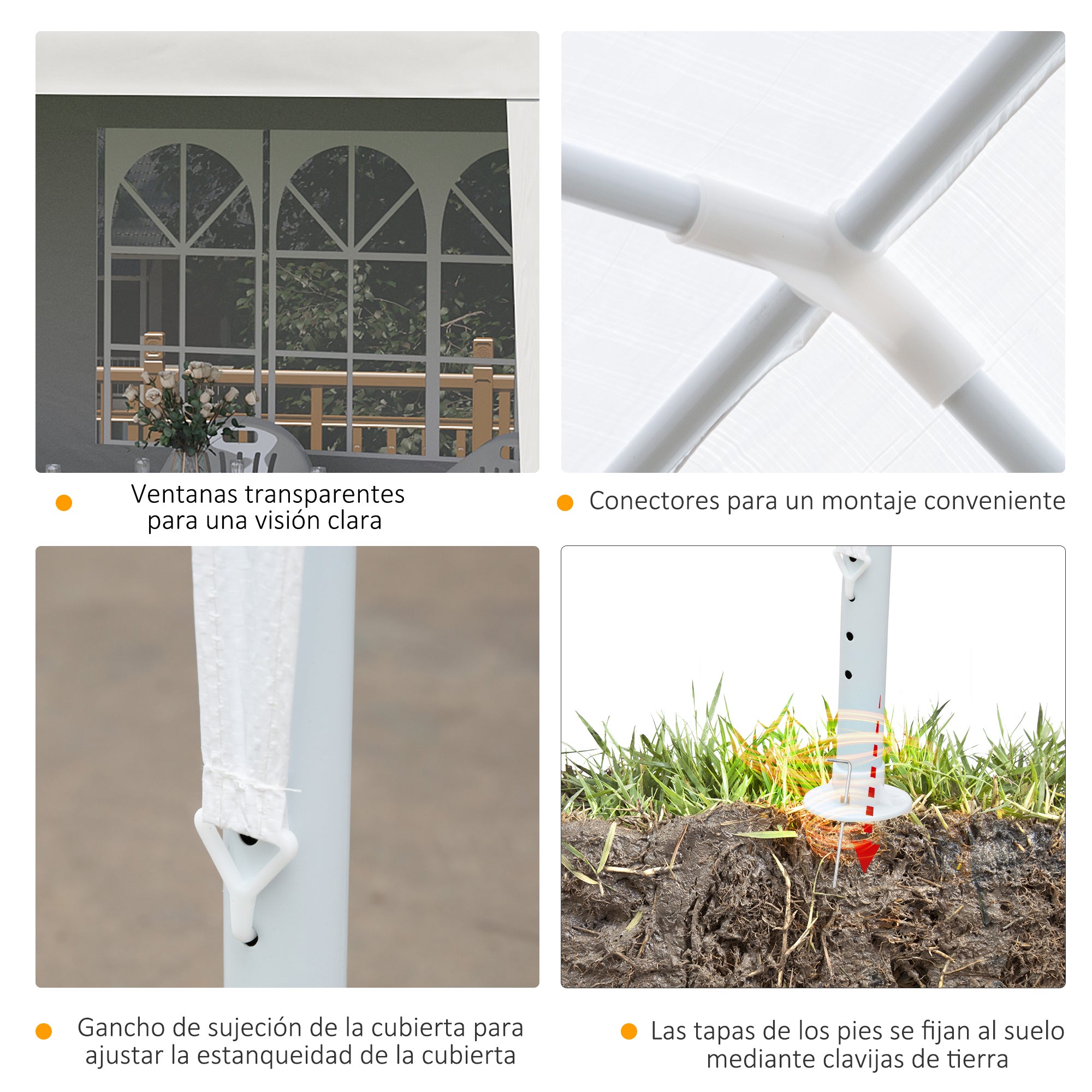 Garden Gazebo with Detachable Sides 6x3 m Canopy Pavilion with 4 Transparent Windows 12 Drainage Holes and Anti-UV Steel Frame Waterproof Outdoor Terrace Canopy White