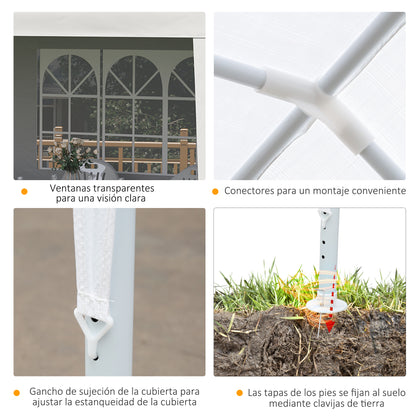 Garden Gazebo with Detachable Sides 6x3 m Canopy Pavilion with 4 Transparent Windows 12 Drainage Holes and Anti-UV Steel Frame Waterproof Outdoor Terrace Canopy White