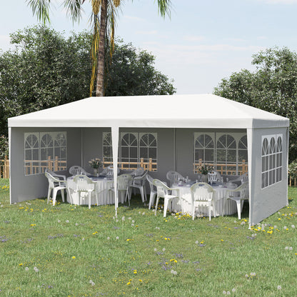 Garden Gazebo with Detachable Sides 6x3 m Canopy Pavilion with 4 Transparent Windows 12 Drainage Holes and Anti-UV Steel Frame Waterproof Outdoor Terrace Canopy White