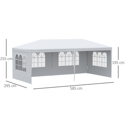 Garden Gazebo with Detachable Sides 6x3 m Canopy Pavilion with 4 Transparent Windows 12 Drainage Holes and Anti-UV Steel Frame Waterproof Outdoor Terrace Canopy White