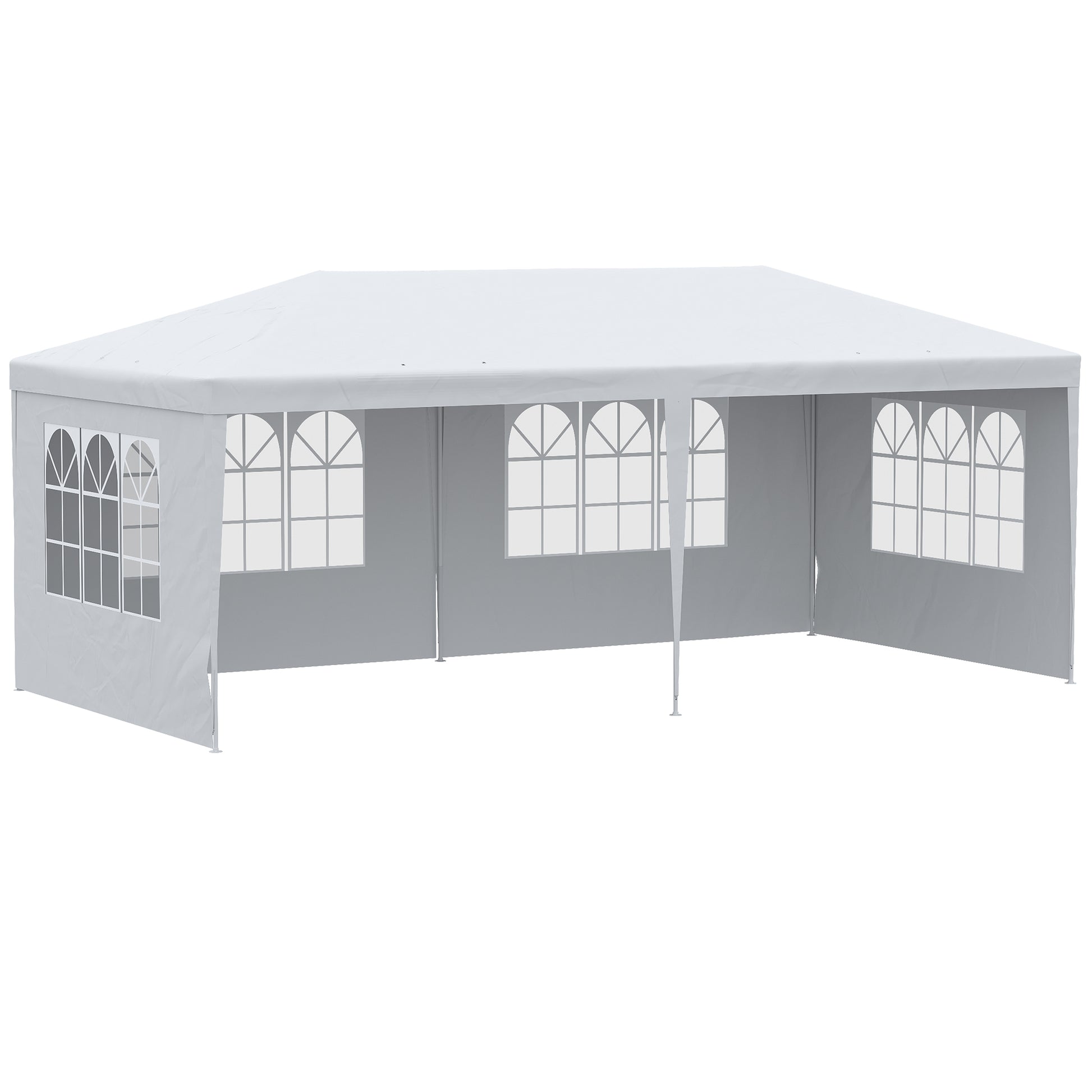 Garden Gazebo with Detachable Sides 6x3 m Canopy Pavilion with 4 Transparent Windows 12 Drainage Holes and Anti-UV Steel Frame Waterproof Outdoor Terrace Canopy White