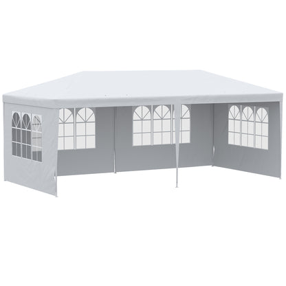 Garden Gazebo with Detachable Sides 6x3 m Canopy Pavilion with 4 Transparent Windows 12 Drainage Holes and Anti-UV Steel Frame Waterproof Outdoor Terrace Canopy White