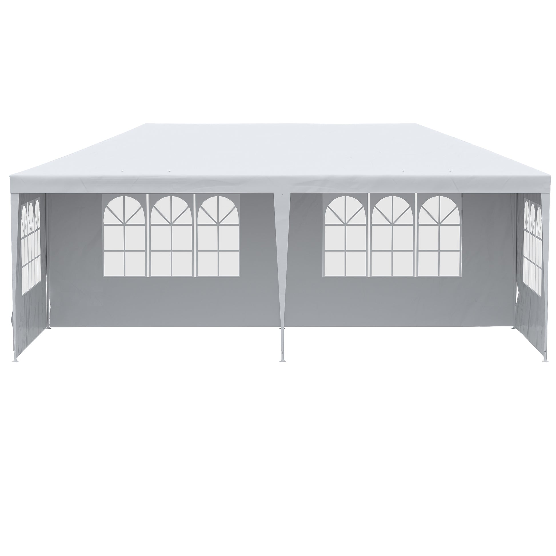 Garden Gazebo with Detachable Sides 6x3 m Canopy Pavilion with 4 Transparent Windows 12 Drainage Holes and Anti-UV Steel Frame Waterproof Outdoor Terrace Canopy White