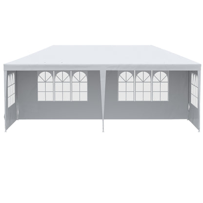 Garden Gazebo with Detachable Sides 6x3 m Canopy Pavilion with 4 Transparent Windows 12 Drainage Holes and Anti-UV Steel Frame Waterproof Outdoor Terrace Canopy White