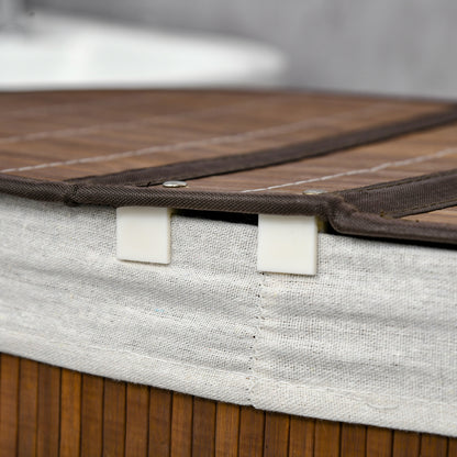 Bamboo Laundry Basket with Lid 2 Compartments 100 L Laundry Hamper with Handles, Removable Laundry Bag, Laundry Baskets Laundry Sorter for Laundry Room Bedroom Bathroom, Brown