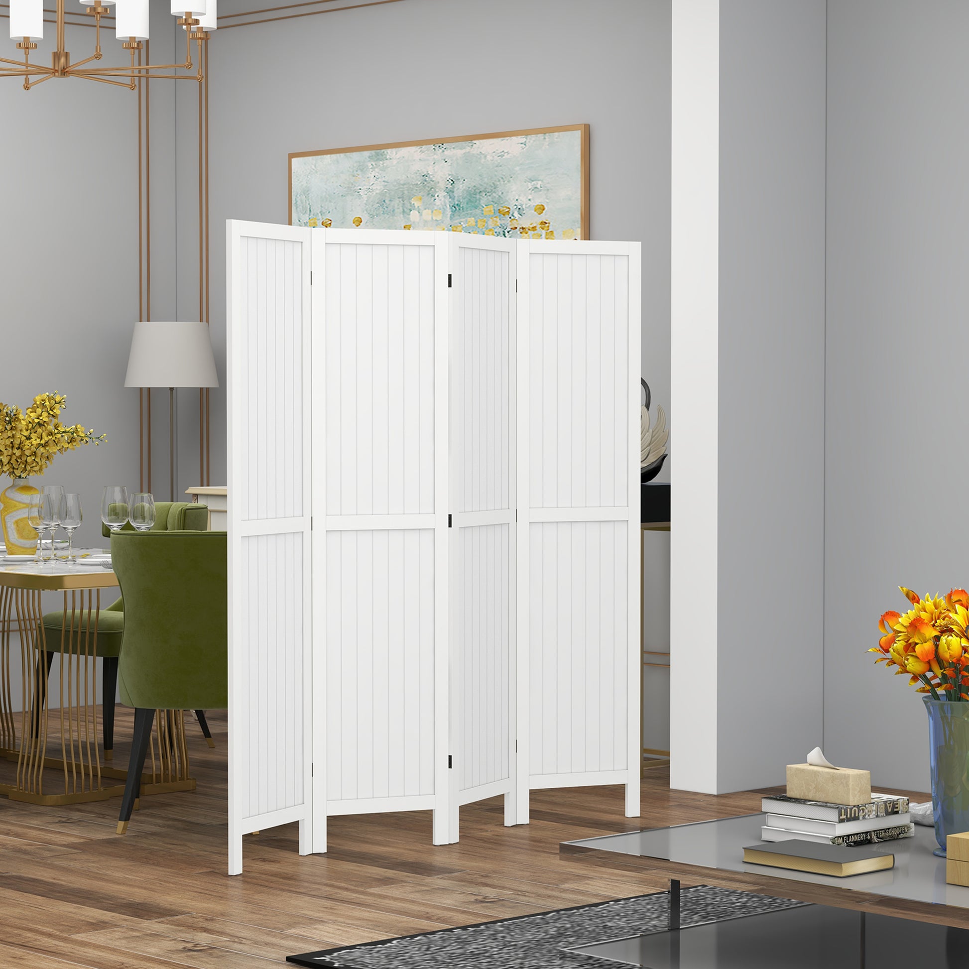 Wooden Room Divider Interior Partition Foldable 4 Panels Wood 160 x 170 cm White