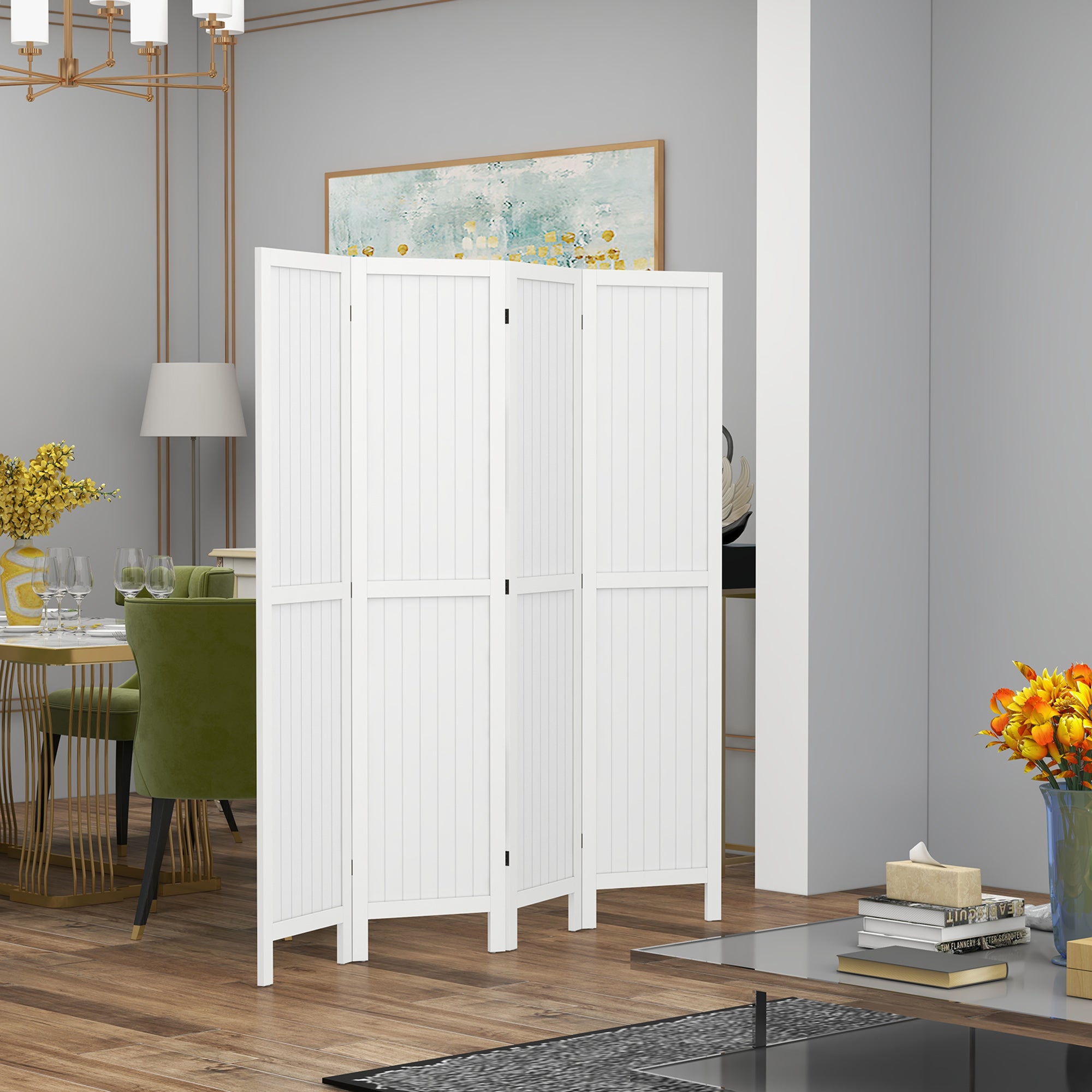 Wooden Room Divider Interior Partition Foldable 4 Panels Wood 160 x 170 cm White