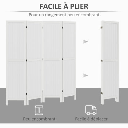 Wooden Room Divider Interior Partition Foldable 4 Panels Wood 160 x 170 cm White