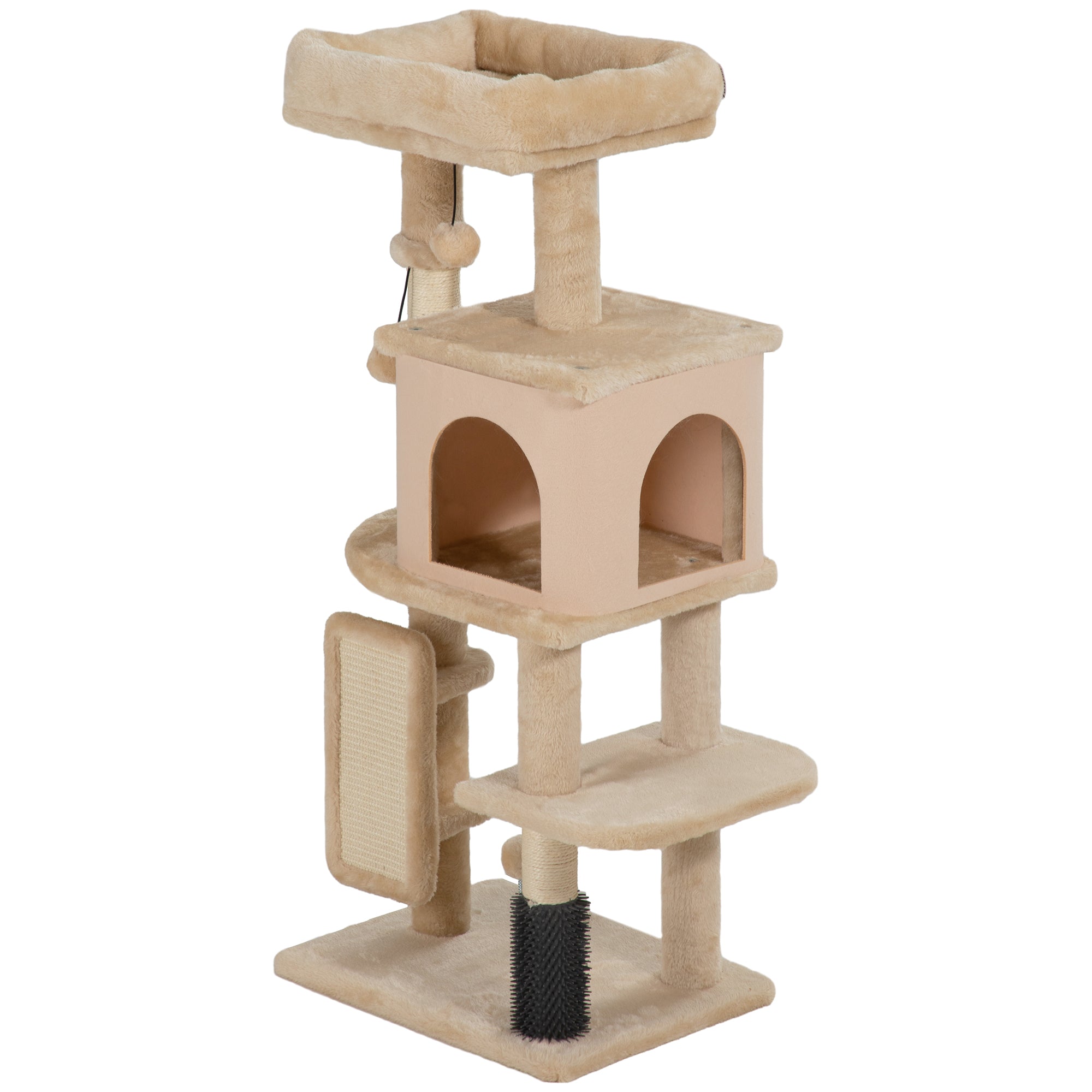 Cat Scratching Tree Height 104 cm Cat Tower with Platforms Post Brush Hanging Balls and Scratching Mat Beige