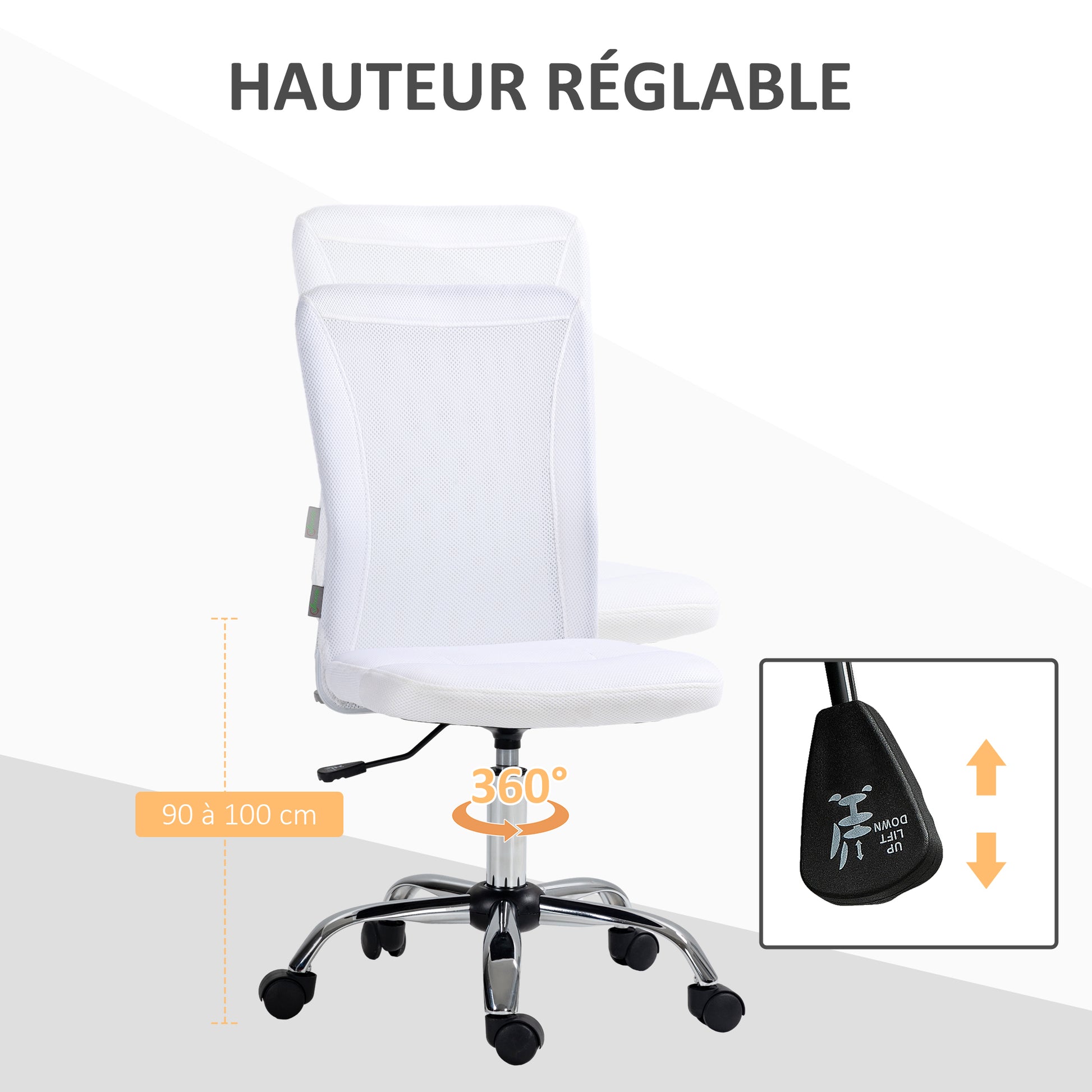 Ergonomic Office Chair Adjustable Height Manager Chair 360° Swivel White Mesh Upholstery