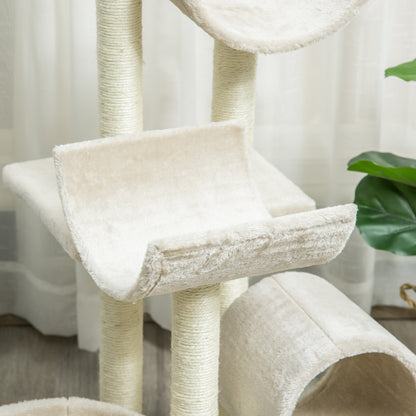 Cat Tree Cat Scratching Post Cat Climbing Tree Scratching Toy Tunnel Beige L50 x W40 x H105 cm