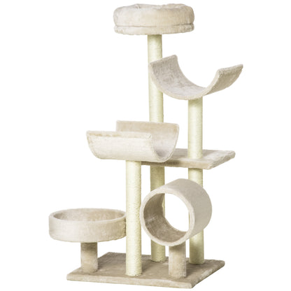 Cat Tree Cat Scratching Post Cat Climbing Tree Scratching Toy Tunnel Beige L50 x W40 x H105 cm