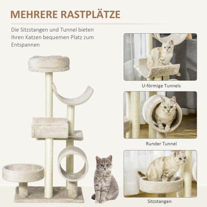 Cat Tree Cat Scratching Post Cat Climbing Tree Scratching Toy Tunnel Beige L50 x W40 x H105 cm