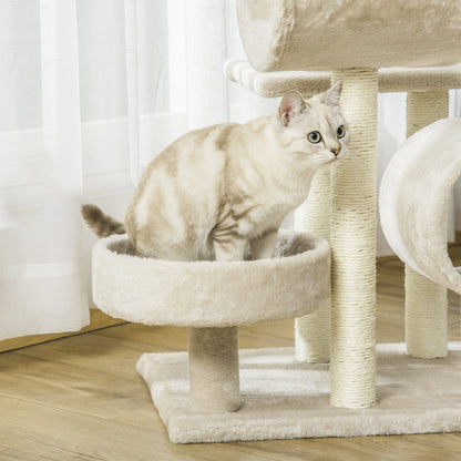 Cat Tree Cat Scratching Post Cat Climbing Tree Scratching Toy Tunnel Beige L50 x W40 x H105 cm