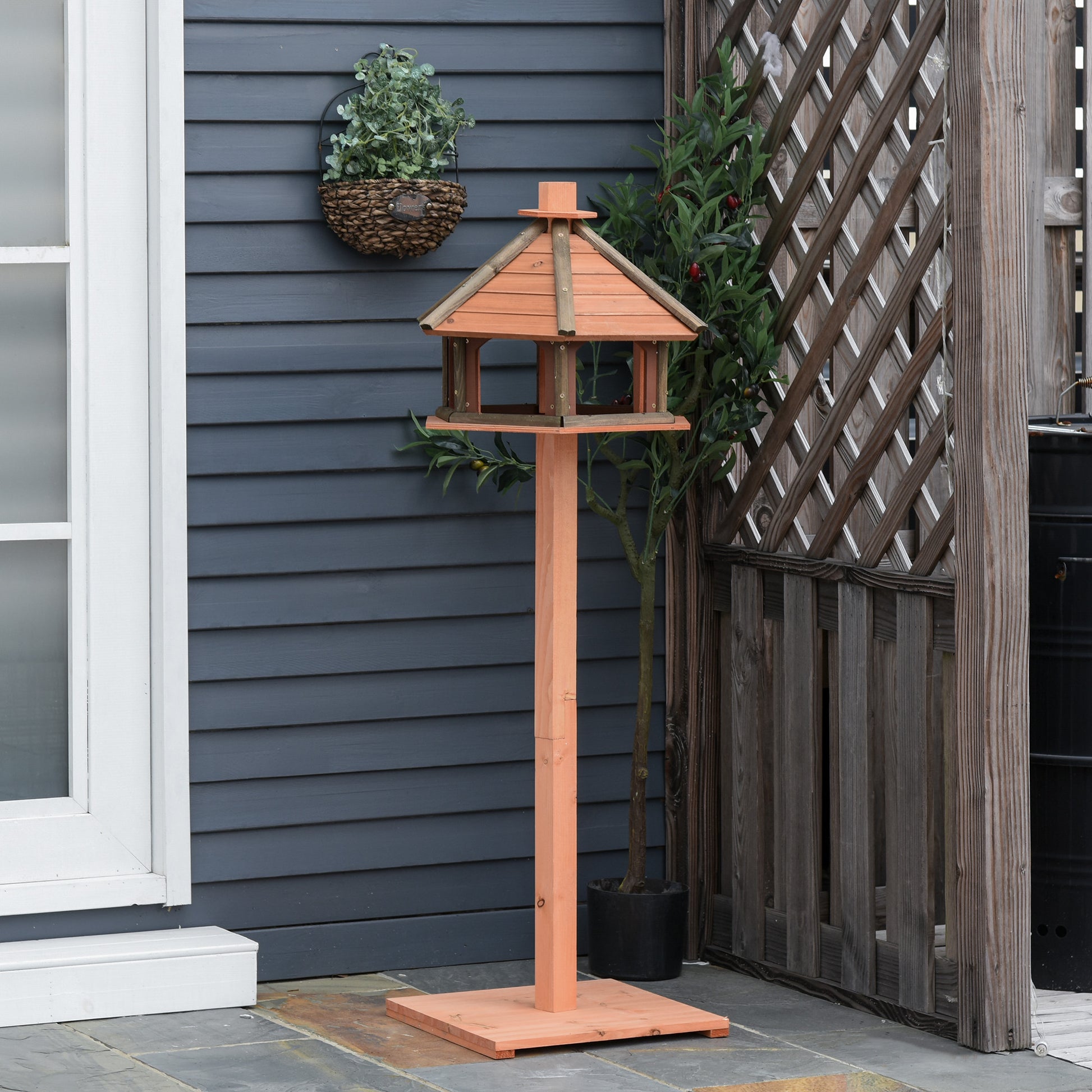 Birdhouse with Stand Weatherproof Bird Feeder House with Weatherproof Roof Wooden Bird Feeder for Wild Birds Ø52 x 130H cm Natural