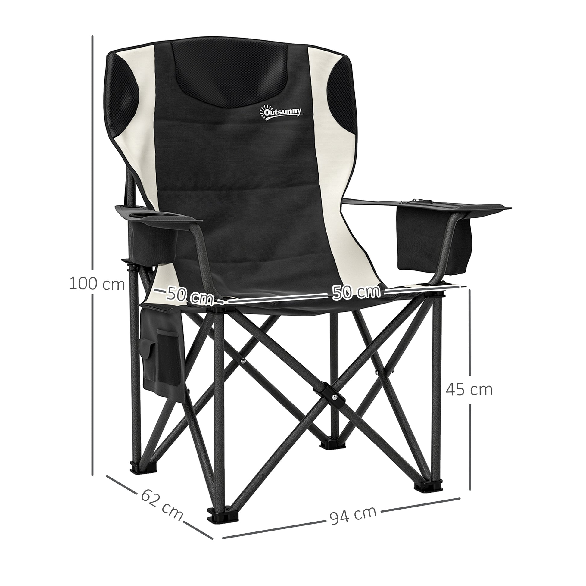 Set of 2 Folding Camping Chairs with Armrests, Drink Holder, Headrest, Cooler Bag Outdoor Folding Chair up to 120kg Load Capacity Padded Fishing Chair Garden Chair for Garden Camping