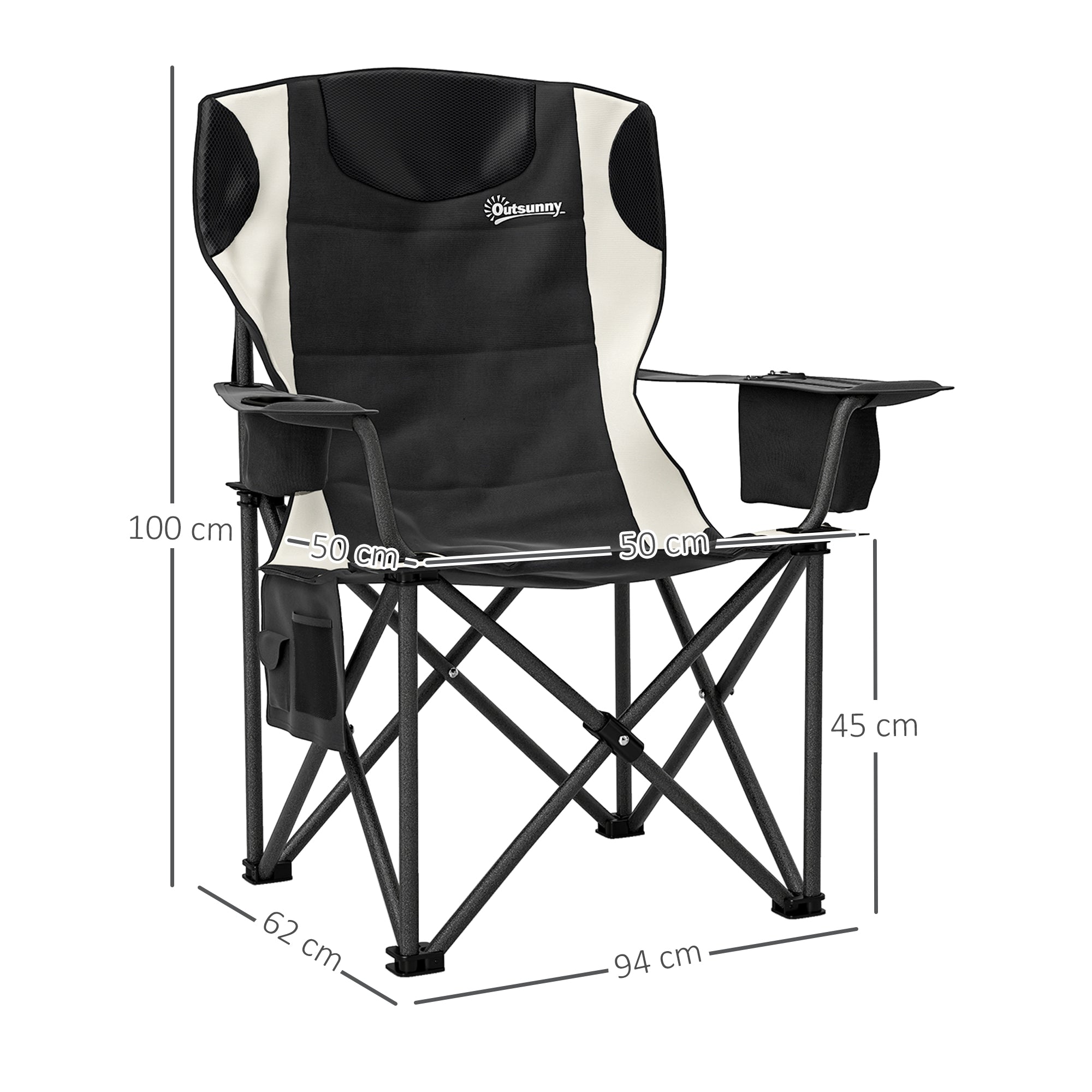 Set of 2 Folding Camping Chairs with Armrests, Drink Holder, Headrest, Cooler Bag Outdoor Folding Chair up to 120kg Load Capacity Padded Fishing Chair Garden Chair for Garden Camping