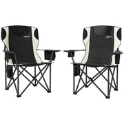 Set of 2 Folding Camping Chairs with Armrests, Drink Holder, Headrest, Cooler Bag Outdoor Folding Chair up to 120kg Load Capacity Padded Fishing Chair Garden Chair for Garden Camping
