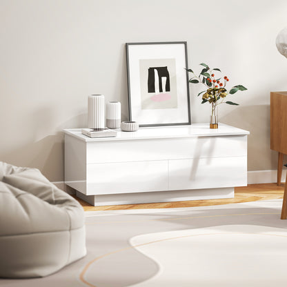 Height-Adjustable Coffee Table with Lift-Top, 2 Drawers & Hidden Compartment — High-Gloss White
