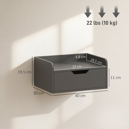 Set of 2 Floating Wall Nightstands with Sliding Drawer & Top Shelf, Black — 15.7 x 11.8 x 7.7 in (40 x 30 x 19.5 cm)