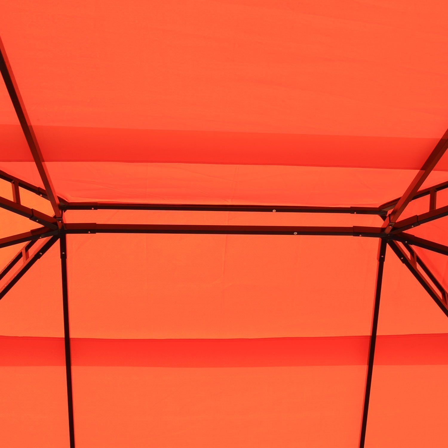 Garden Gazebo 4x3 m with Mosquito Net and Sunshade Curtains, Double Roof Outdoor Gazebo with Anti-UV Polyester Cover and Aluminum Alloy Frame, Orange