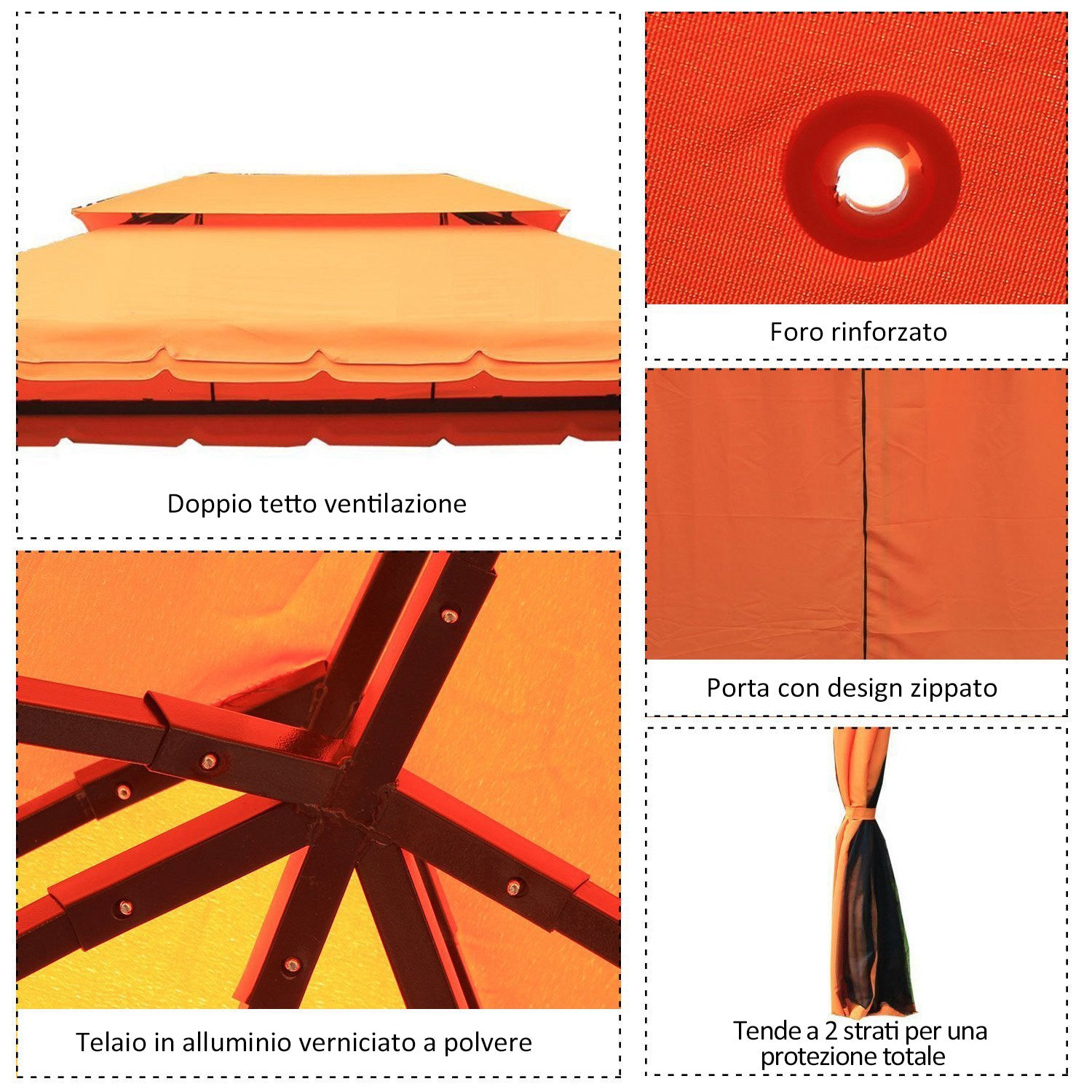 Garden Gazebo 4x3 m with Mosquito Net and Sunshade Curtains, Double Roof Outdoor Gazebo with Anti-UV Polyester Cover and Aluminum Alloy Frame, Orange