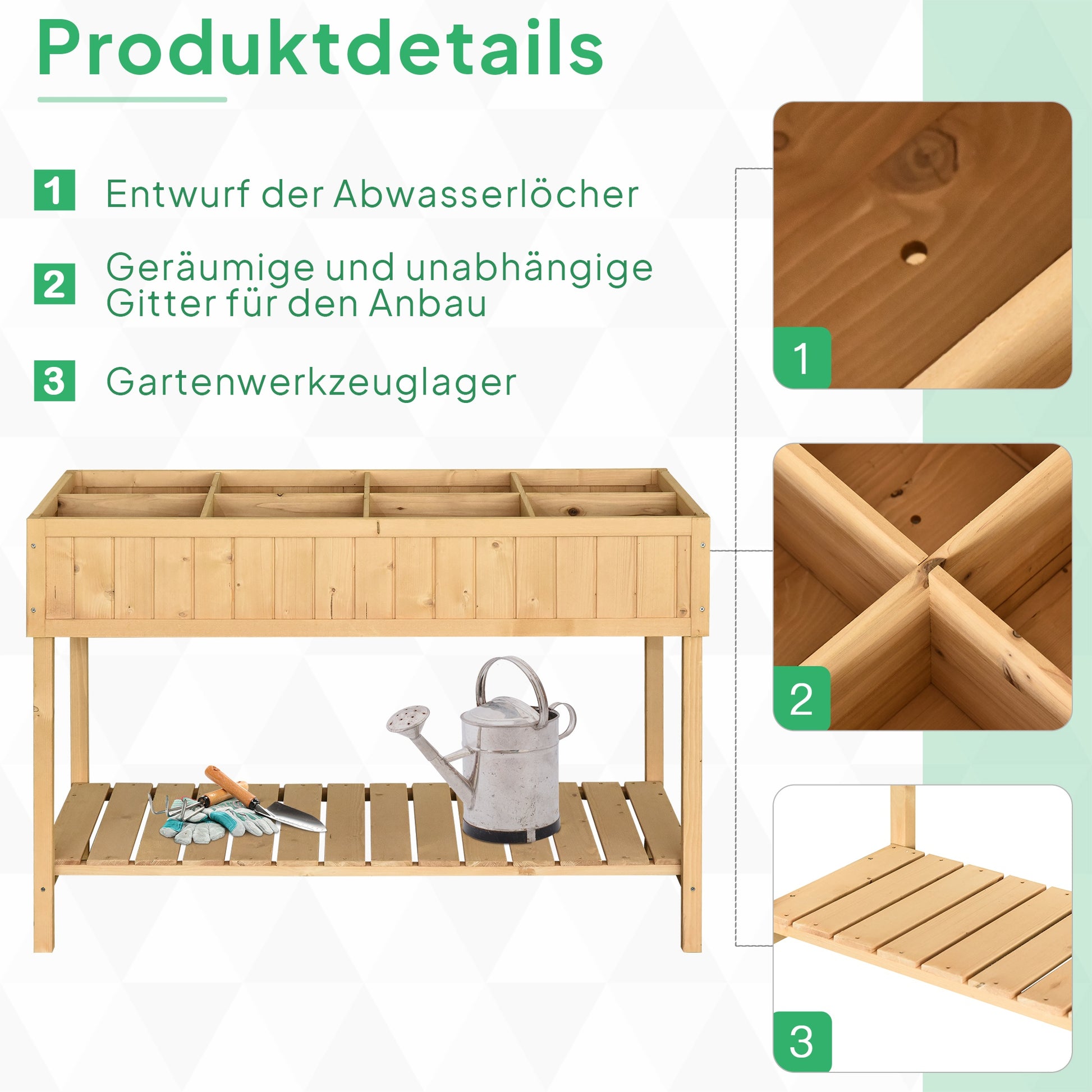 Planting Table Raised Garden Bed Planter Box Seedling Table 8 Compartments Drainage Shelf Solid Pine Natural Wood 43.3 x 18.1 x 29.9 inches