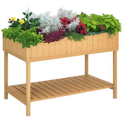 Planting Table Raised Garden Bed Planter Box Seedling Table 8 Compartments Drainage Shelf Solid Pine Natural Wood 43.3 x 18.1 x 29.9 inches