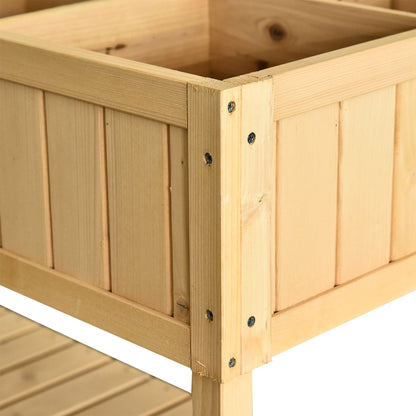 Planting Table Raised Garden Bed Planter Box Seedling Table 8 Compartments Drainage Shelf Solid Pine Natural Wood 43.3 x 18.1 x 29.9 inches