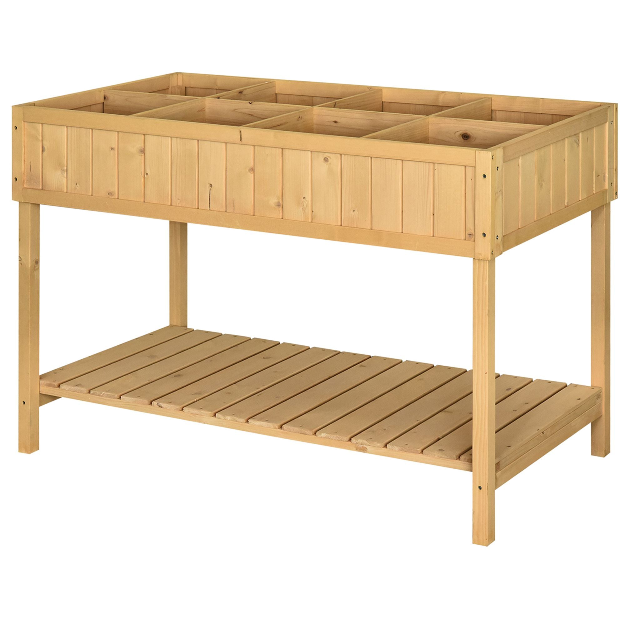 Planting Table Raised Garden Bed Planter Box Seedling Table 8 Compartments Drainage Shelf Solid Pine Natural Wood 43.3 x 18.1 x 29.9 inches