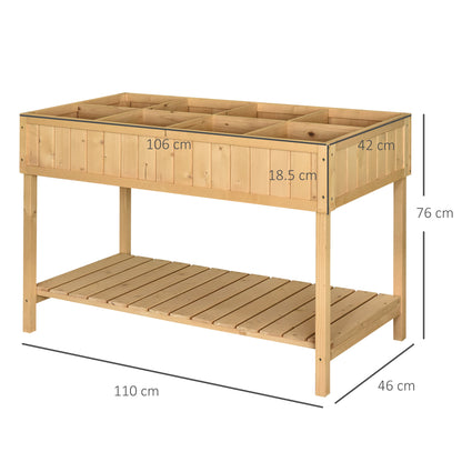 Planting Table Raised Garden Bed Planter Box Seedling Table 8 Compartments Drainage Shelf Solid Pine Natural Wood 43.3 x 18.1 x 29.9 inches
