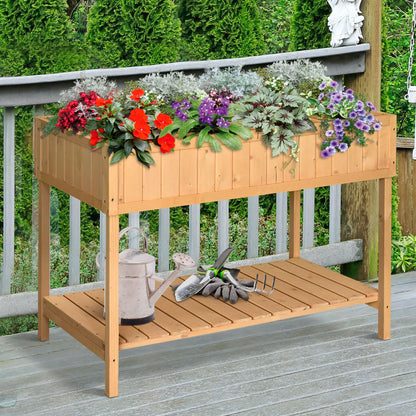 Planting Table Raised Garden Bed Planter Box Seedling Table 8 Compartments Drainage Shelf Solid Pine Natural Wood 43.3 x 18.1 x 29.9 inches