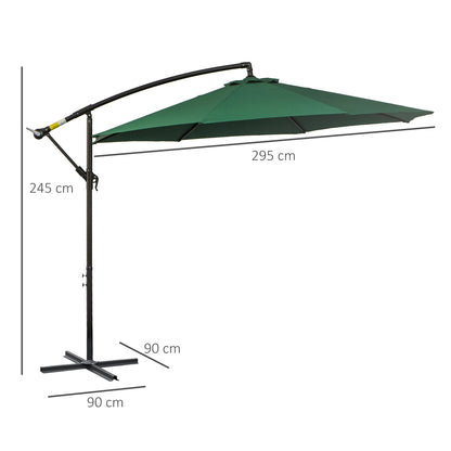 Cantilever Umbrella Ø300 cm Adjustable Sun Protection Umbrella with UV Protection Crank Umbrella with Stand, Crank Mechanism, Market Umbrella Garden Umbrella Sun Protection for Balcony Garden Terrace Green