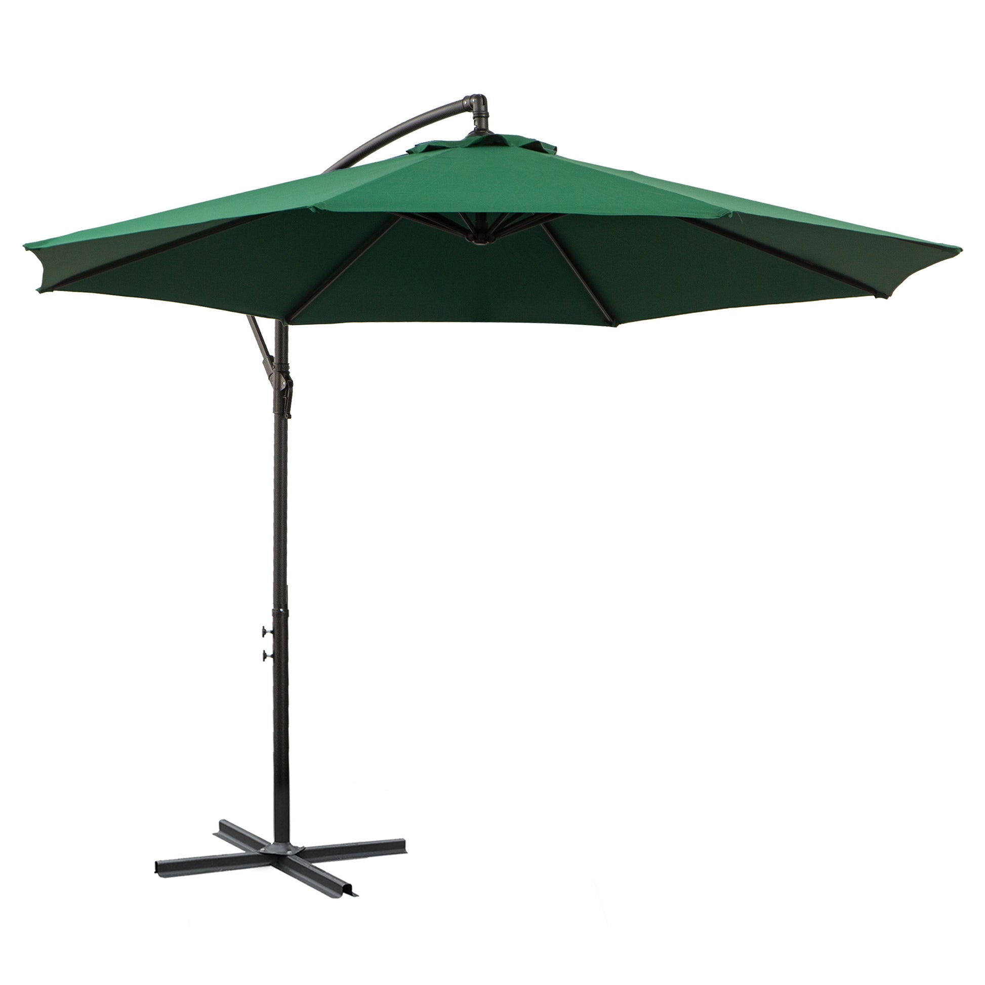 Cantilever Umbrella Ø300 cm Adjustable Sun Protection Umbrella with UV Protection Crank Umbrella with Stand, Crank Mechanism, Market Umbrella Garden Umbrella Sun Protection for Balcony Garden Terrace Green