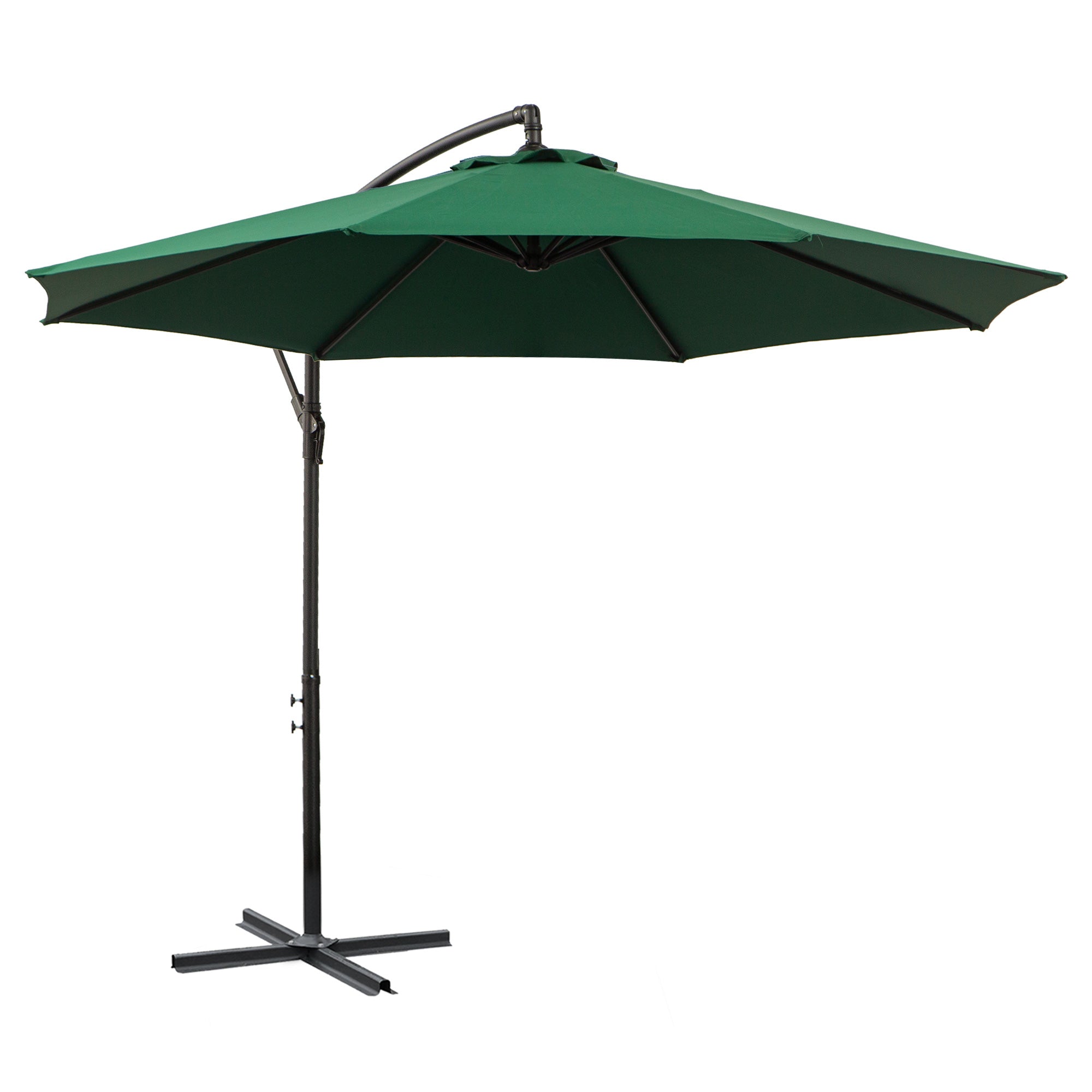 Cantilever Umbrella Ø300 cm Adjustable Sun Protection Umbrella with UV Protection Crank Umbrella with Stand, Crank Mechanism, Market Umbrella Garden Umbrella Sun Protection for Balcony Garden Terrace Green