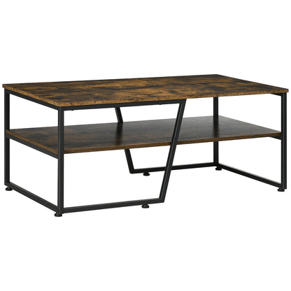 Rectangular Industrial Style Coffee Table with 1 Shelf and 1 Storage Shelf - 106 x 55 x 45 cm