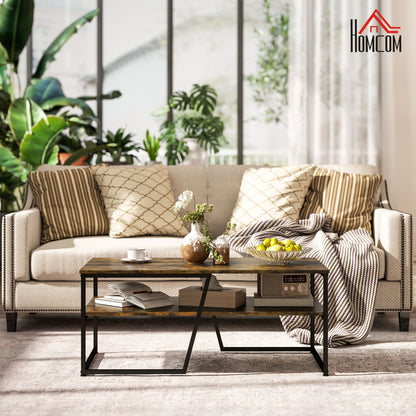 Rectangular Industrial Style Coffee Table with 1 Shelf and 1 Storage Shelf - 106 x 55 x 45 cm