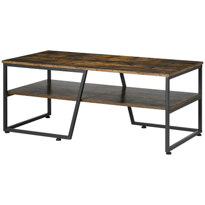 Rectangular Industrial Style Coffee Table with 1 Shelf and 1 Storage Shelf - 106 x 55 x 45 cm