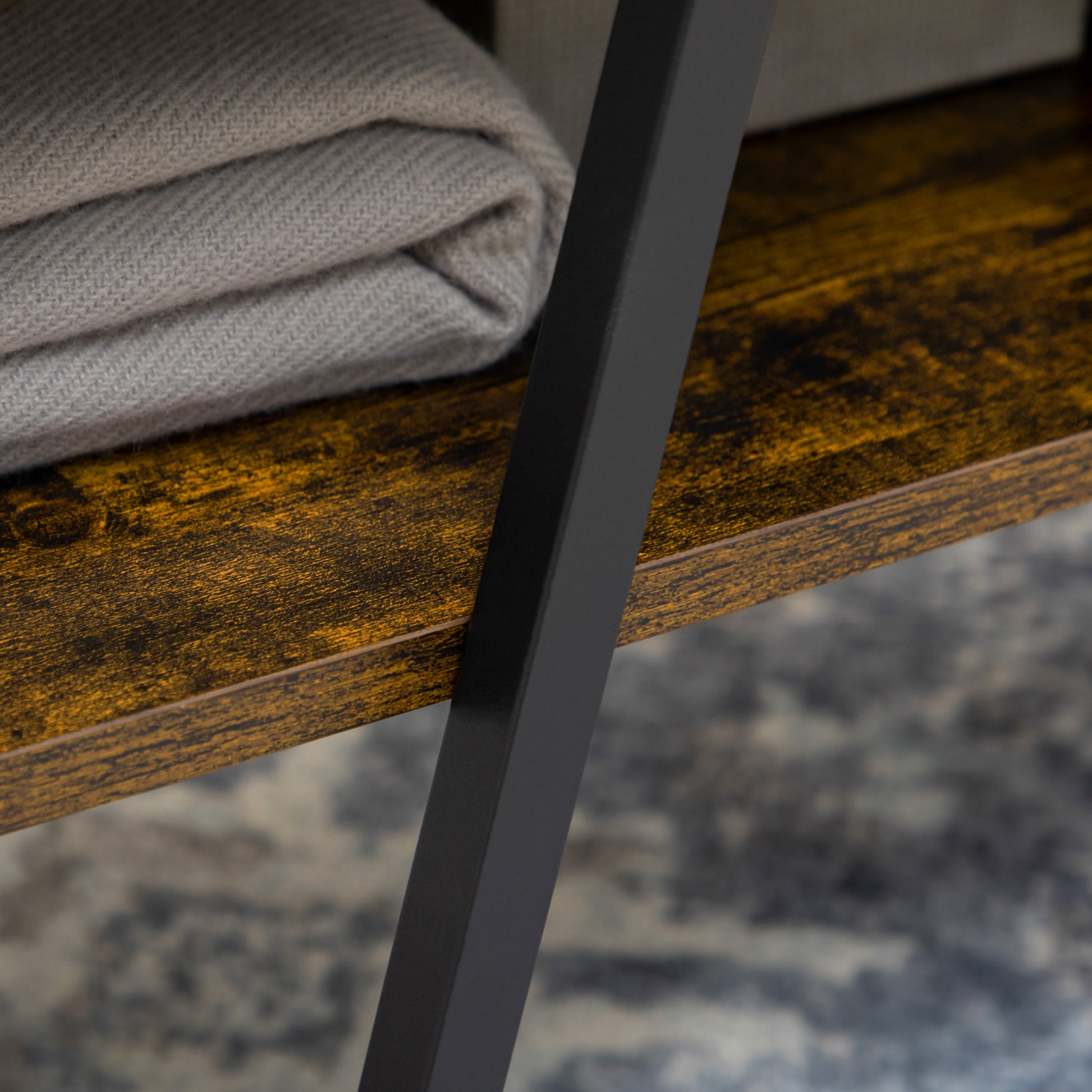 Rectangular Industrial Style Coffee Table with 1 Shelf and 1 Storage Shelf - 106 x 55 x 45 cm