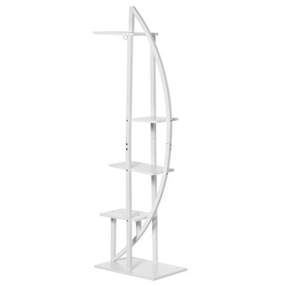 5-Tier Half-Moon Plant Stand, Flower Stand for Indoor and Outdoor in MDF and Steel, 50x30x160 cm, White