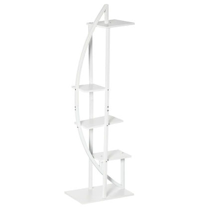 5-Tier Half-Moon Plant Stand, Flower Stand for Indoor and Outdoor in MDF and Steel, 50x30x160 cm, White