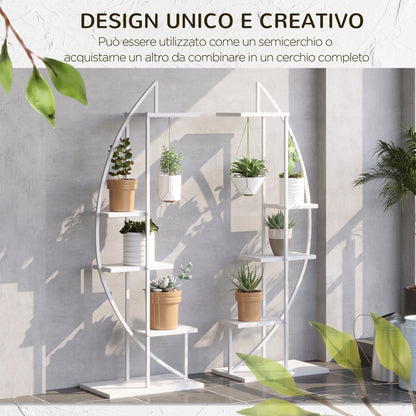 5-Tier Half-Moon Plant Stand, Flower Stand for Indoor and Outdoor in MDF and Steel, 50x30x160 cm, White
