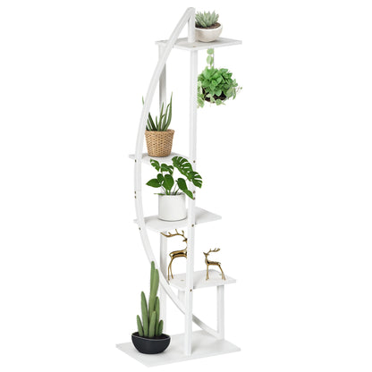 5-Tier Half-Moon Plant Stand, Flower Stand for Indoor and Outdoor in MDF and Steel, 50x30x160 cm, White