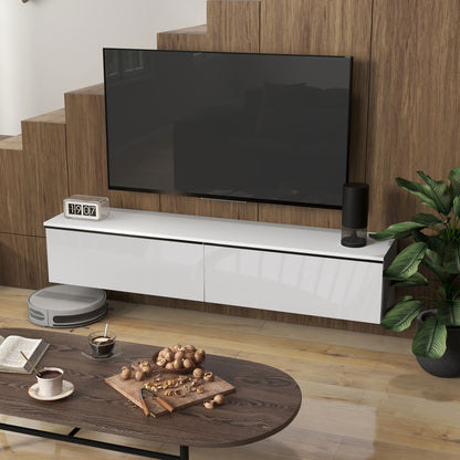 Wall Mounted TV Stand Wood TV Console TV Cabinet for TVs up to 70 inches with Glossy Effect Doors Cabinet, for Living Room Bedroom, 160 x 35 x 30 cm, White