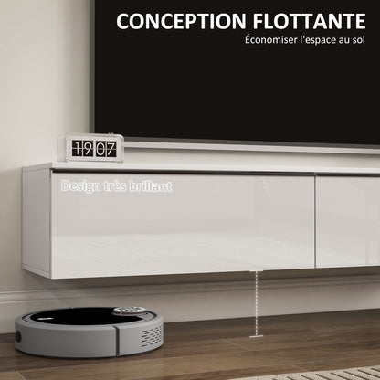 Wall Mounted TV Stand Wood TV Console TV Cabinet for TVs up to 70 inches with Glossy Effect Doors Cabinet, for Living Room Bedroom, 160 x 35 x 30 cm, White