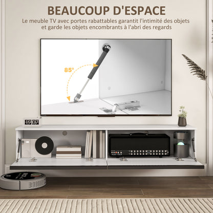 Wall Mounted TV Stand Wood TV Console TV Cabinet for TVs up to 70 inches with Glossy Effect Doors Cabinet, for Living Room Bedroom, 160 x 35 x 30 cm, White